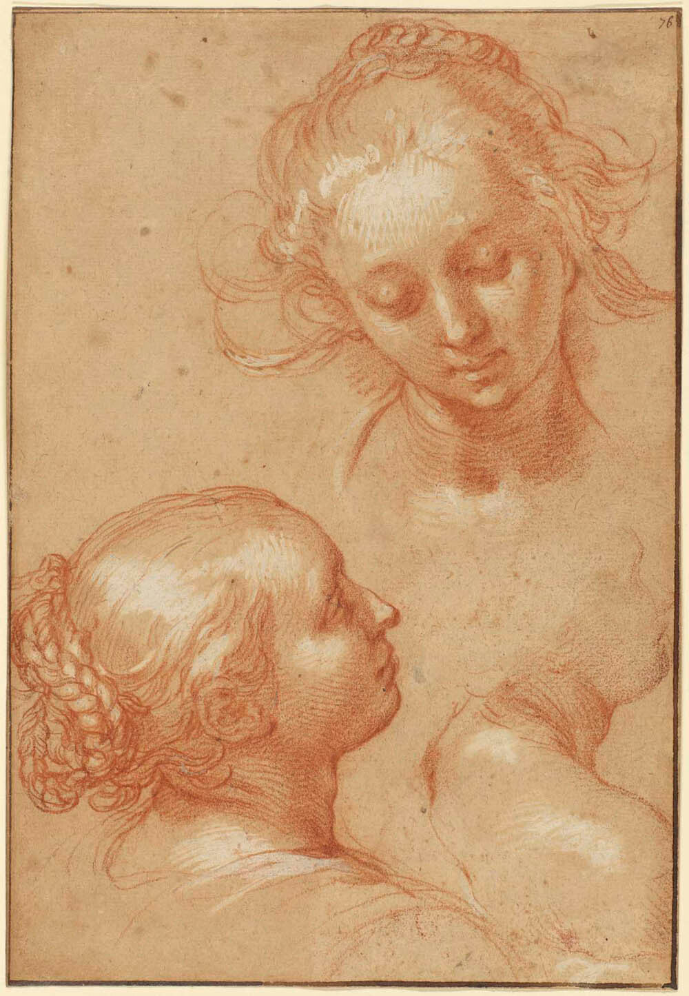 Three Studies of Women (recto); Four Studies of Hands and a Counterproof of a Kneeling Young Man (verso) Gm-00005101