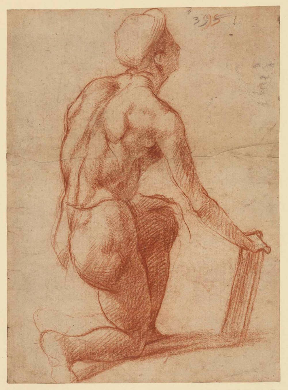 Study of a Kneeling Figure with a Sketch of a Face (recto); Figure Study and Face (verso) Gm-00006101