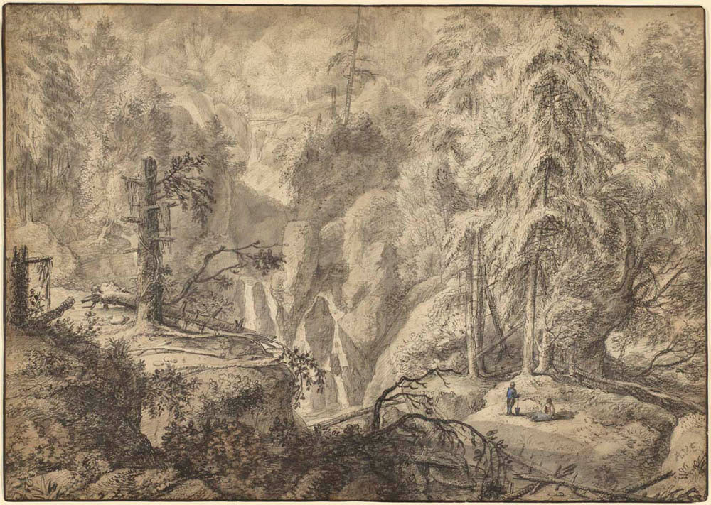 Mountain Landscape, Peasants in a Clearing near a Waterfall (recto); Landscape Sketch (verso) Gm-00007601