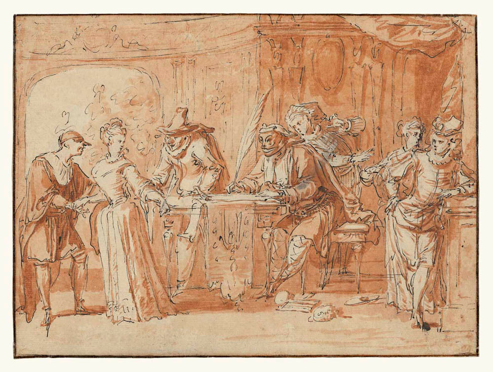 Scene from the Italian Comedy (recto); Figure Study (verso) Gm-00008201