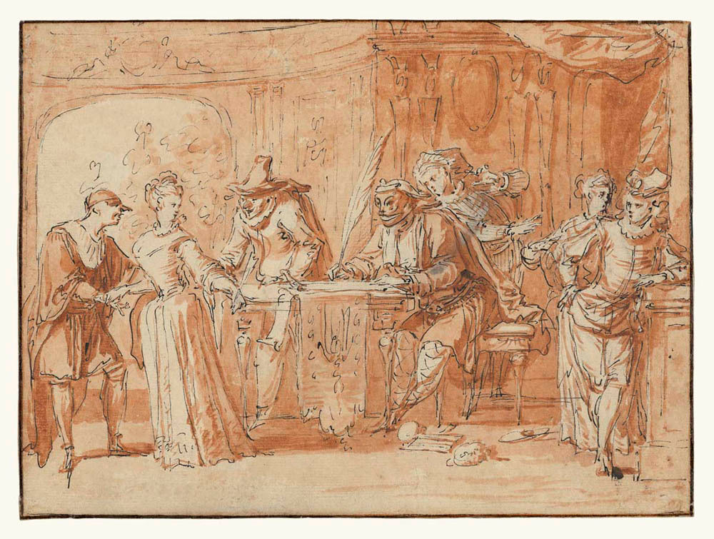 Scene from the Italian Comedy (recto); Figure Study (verso) Gm-00008201