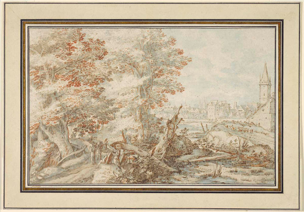 A Wooded Landscape with Travellers by a Stream, a Town Beyond Gm-00010101