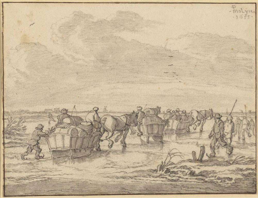 A Scene on the Ice with Skaters and Wagons Gm-00010301