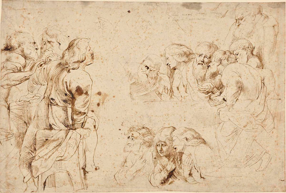 Three Groups of Apostles in a Last Supper (recto); Three Sketches for Medea and Her Children (verso) Gm-00010701