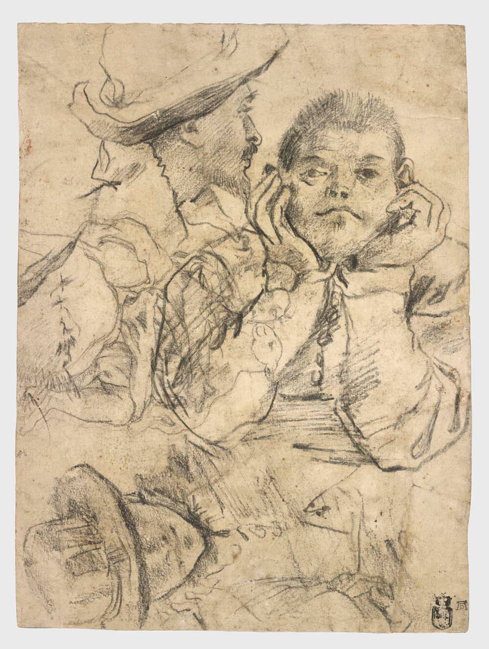 Four Studies of Heads Drawn over a Copy of Saint John the Evangelist by Correggio (recto); Three Studies of Men (verso) Gm-00012501