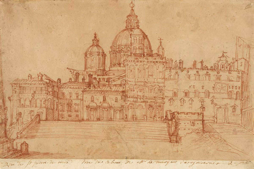 View of Saint Peter&#39;s (recto); Study of a Young Man (verso) Gm-00013001