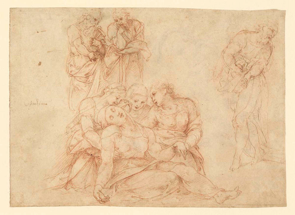 The Swooning Virgin Supported by Three Holy Women and Three Studies of Men (recto); Saint George and the Dragon (verso) Gm-00015401