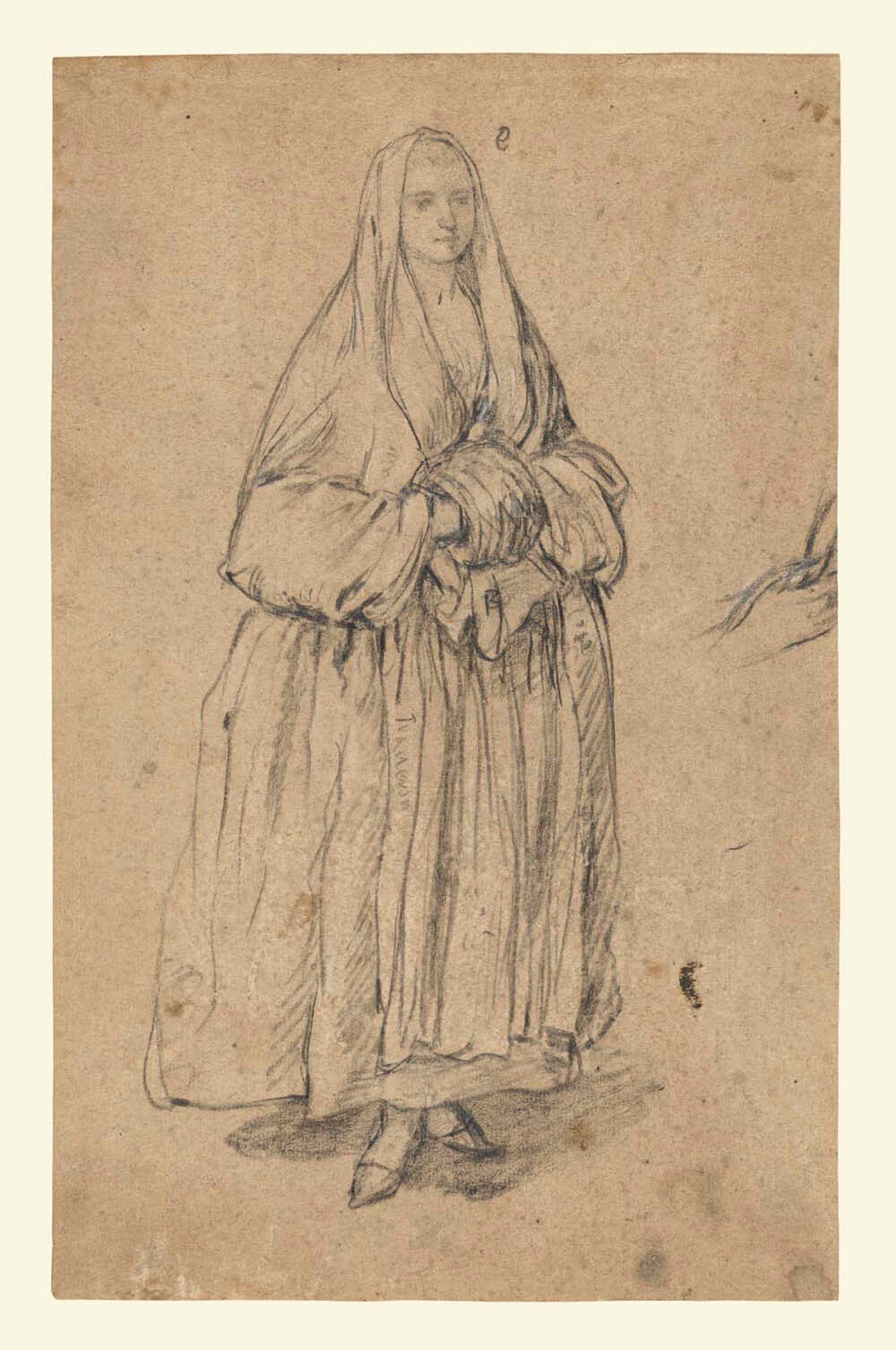 Standing Woman Holding a Muff, Turned Slightly to the Right (recto); Studies of Heads (verso) Gm-00030701