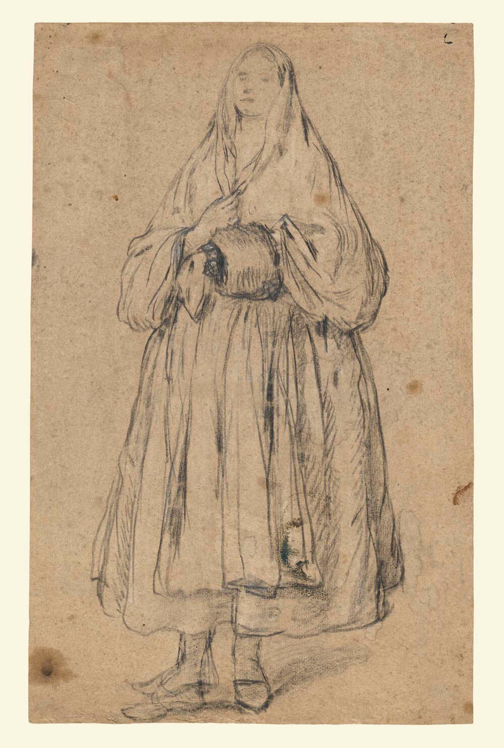 Standing Woman Holding a Muff, Turned Slightly to the Left (recto); Studies of Heads (verso) Gm-00030801