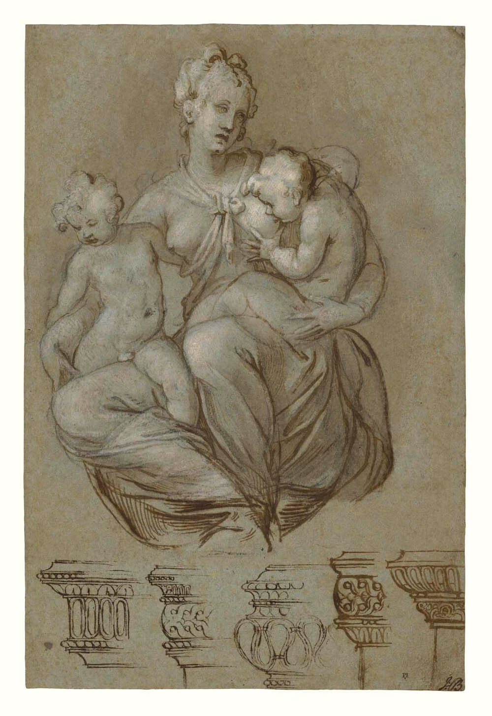 Charity and Studies of Entablatures (recto); Frieze of Putti (verso) Gm-00031101