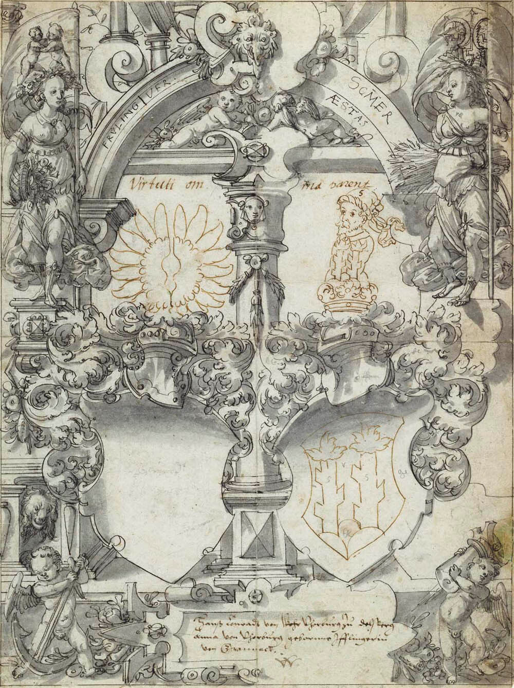 Design for a Marriage Window with the Seasons Spring and Summer Gm-00031801