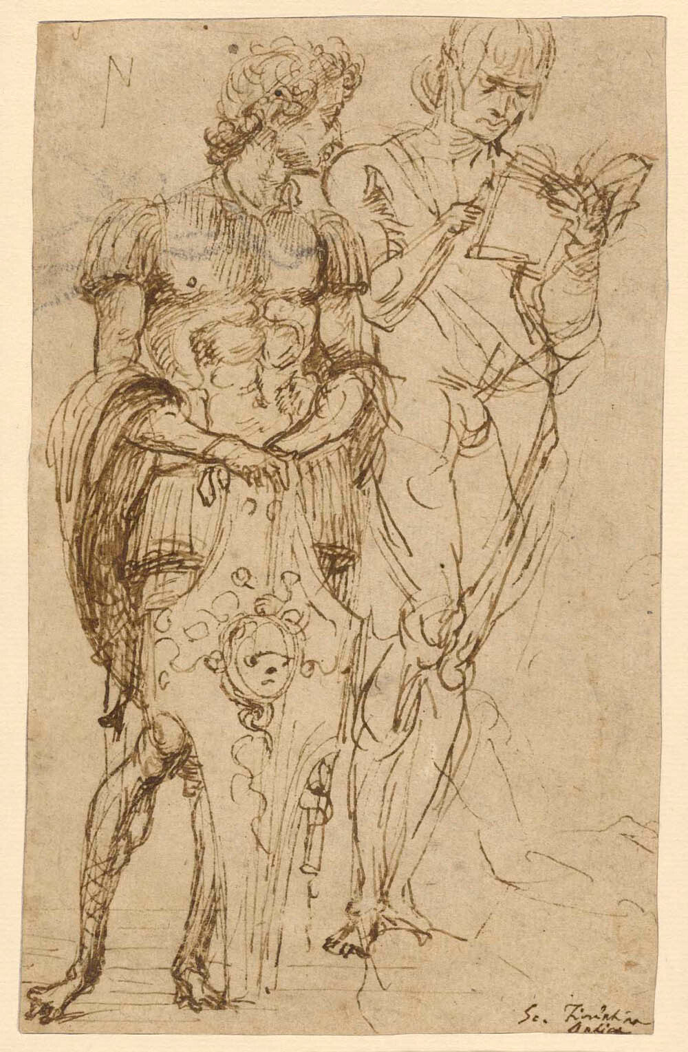 Two Standing Male Figures (recto); A Man Reclining and Other Studies (verso) Gm-00038701