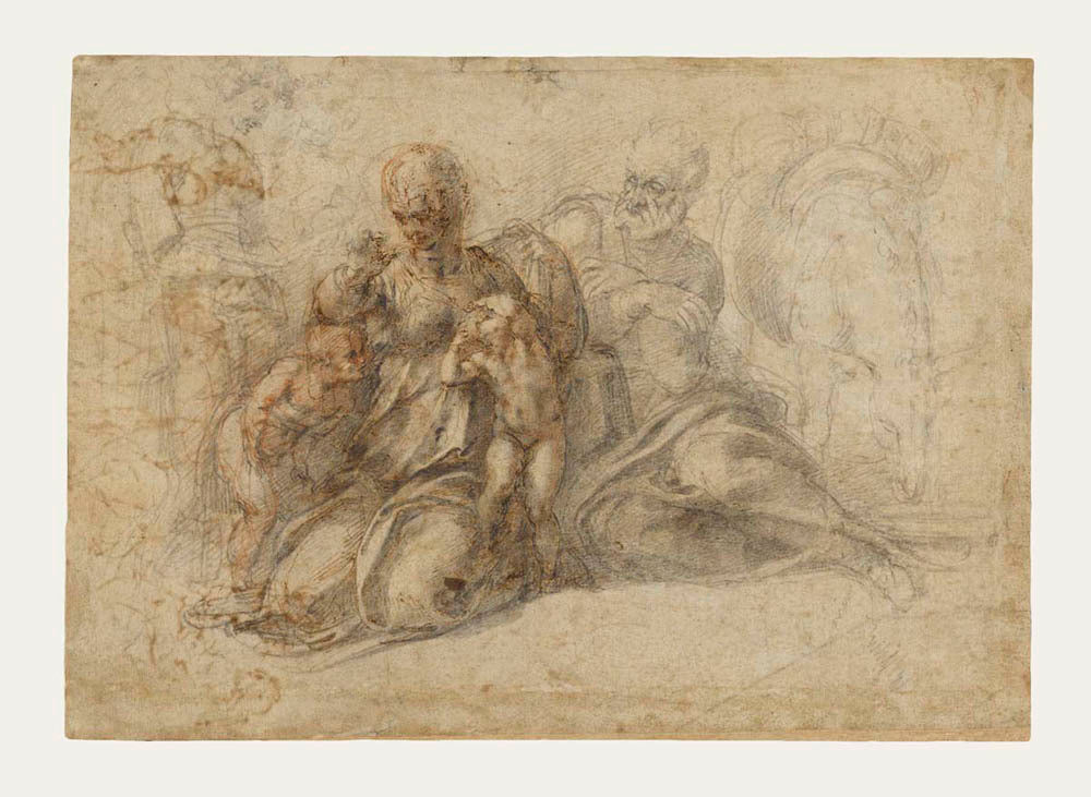The Holy Family with the Infant Saint John the Baptist (recto); Amorous Putti at Play; Head of a Bird (verso) Gm-00042701