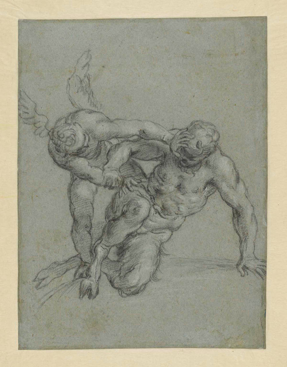 Cupid Overpowering Pan (recto); Head of a Monk; Caricature of a Man in Profile (verso) Gm-00043501