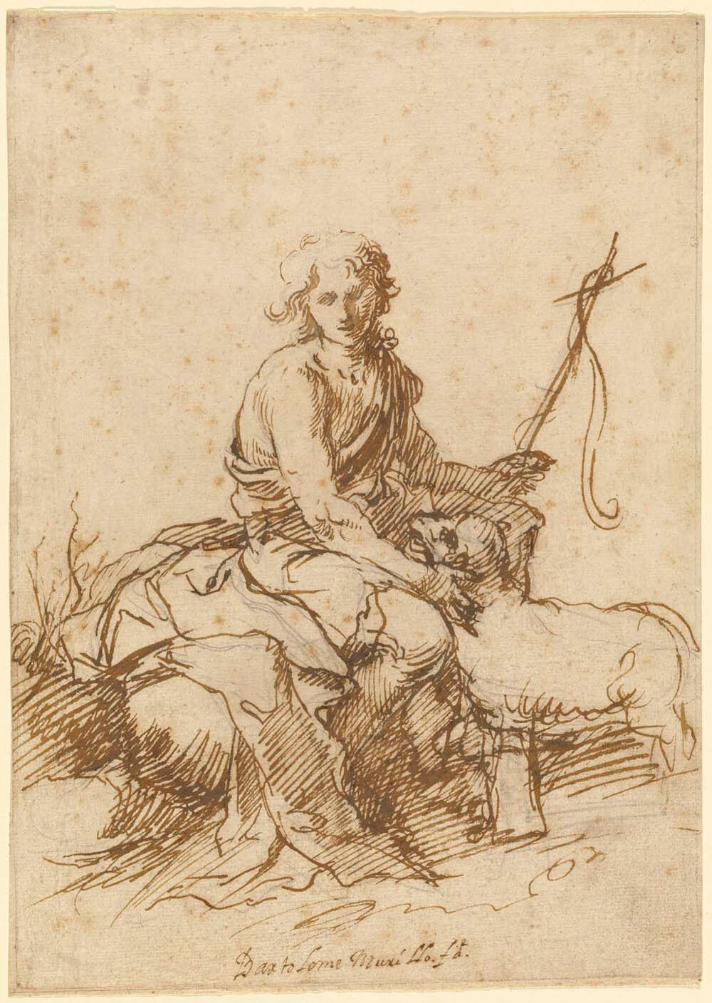 The Youthful Saint John the Baptist Seated in a Landscape (recto); Unidentified Figure Composition (Dido and Aeneas?) (verso) Gm-00046201