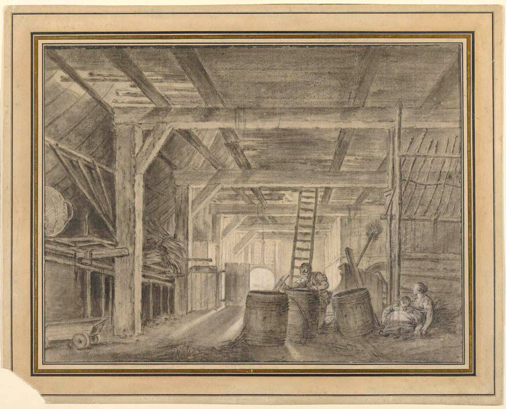 Interior of a Barn with a Family of Coopers Gm-10870001