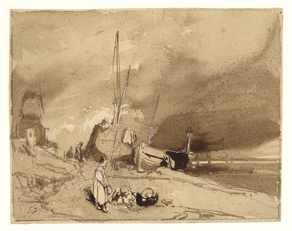 Bord de Plage (Fishing-boats on a beach, storm clouds in the distance) Gm-11374501