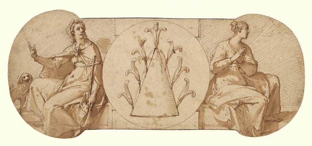 Allegories of Faith and Hope, Flanking the Zuccaro Emblem Gm-13468601