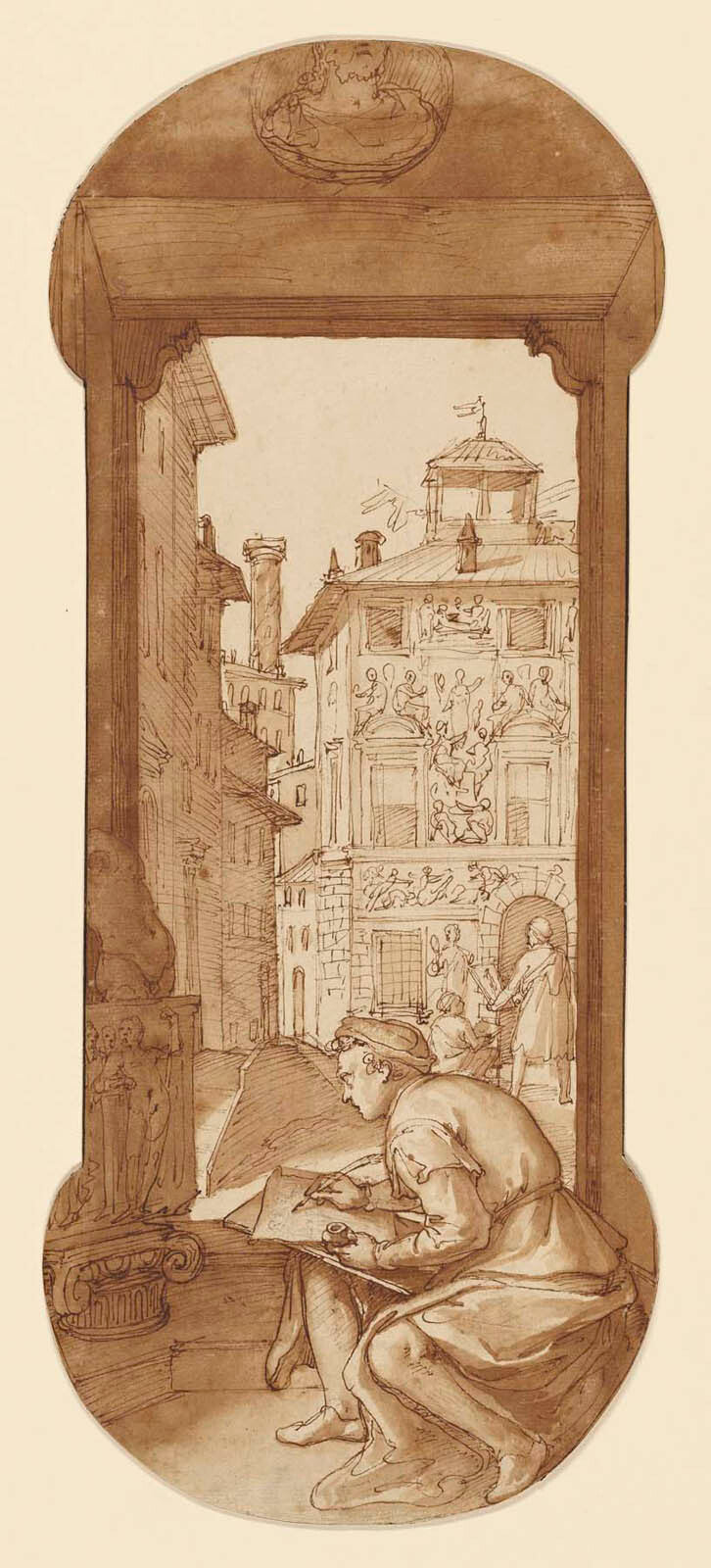 Taddeo Drawing after the Antique; In the Background Copying a Facade by Polidoro Gm-13469701