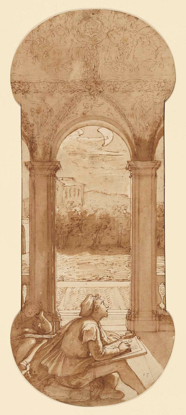Taddeo Copying Raphael's Frescoes in the Loggia of the Villa Farnesina, Where He is Also Represented Asleep Gm-13469801