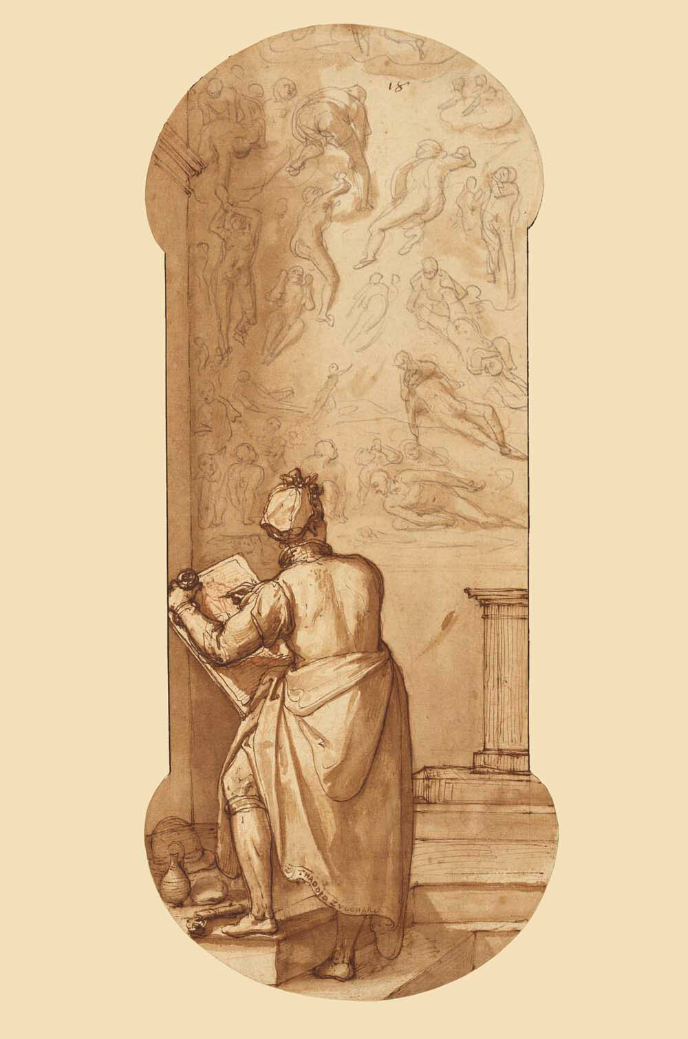 Taddeo in the Sistine Chapel Drawing Michelangelo's Last Judgment Gm-13470301