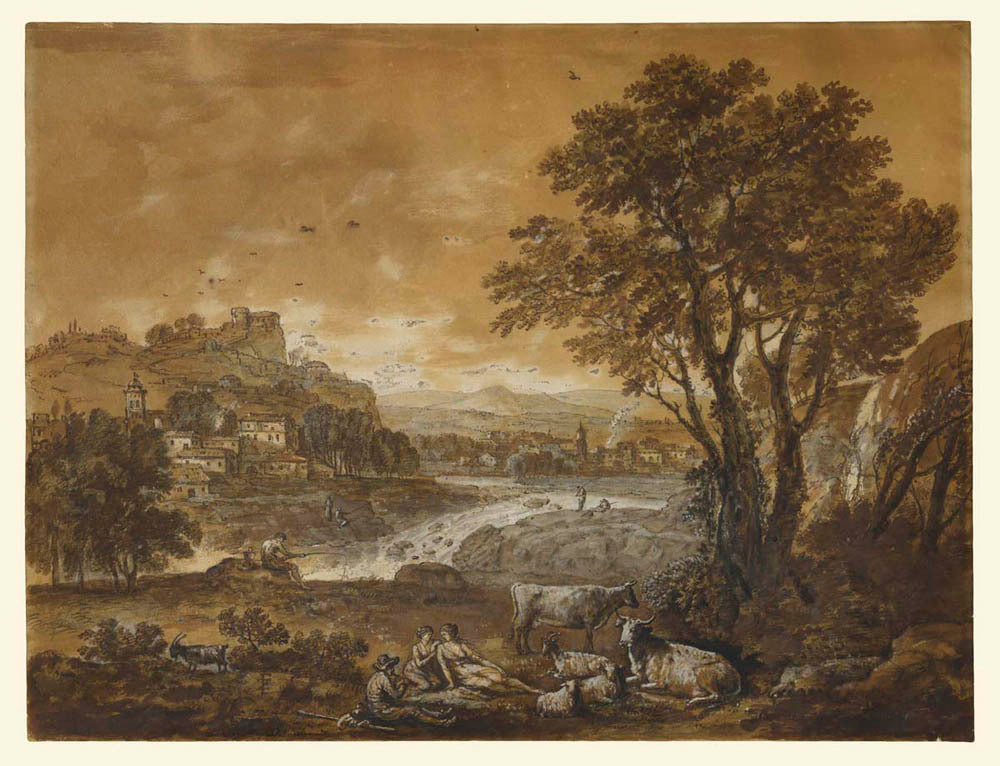 A Landscape with Shepherds Resting Under a Tree by a Cascade (recto); Sketch of a Landscape (verso) Gm-13869601