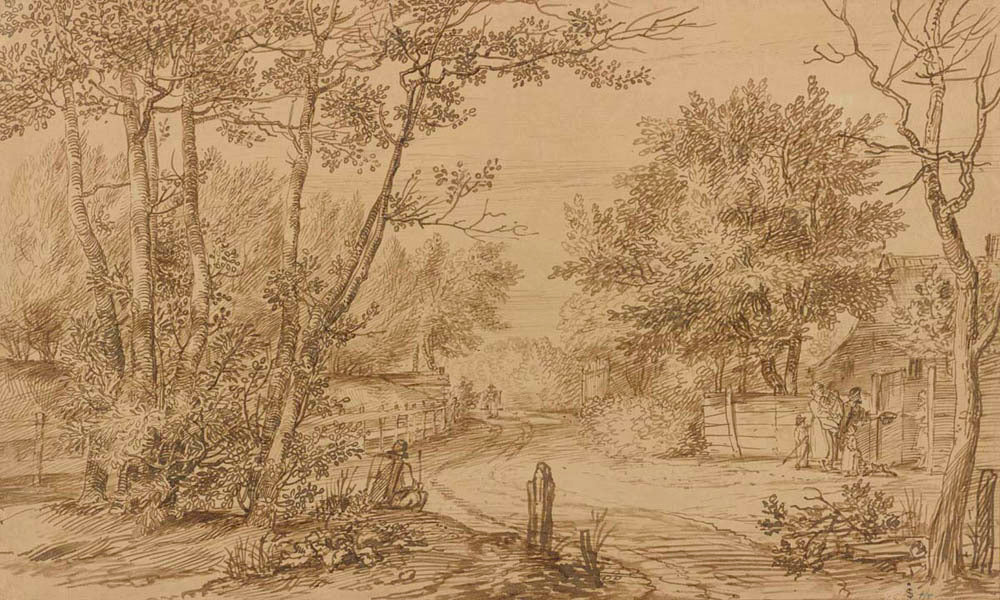 View of a Path in the Hague Forest, with Beggars at the Door of a Cottage Gm-14042601