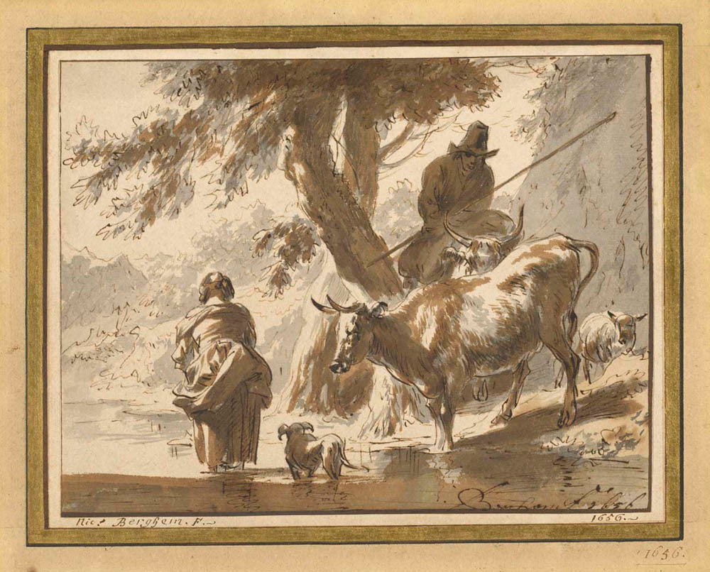 Cows Crossing a Ford with a Couple and a Dog Gm-25330501