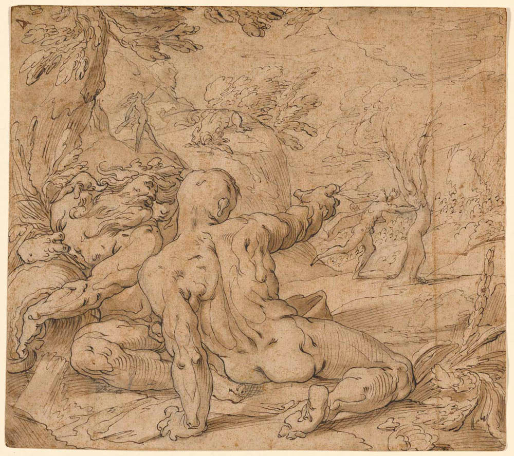 River Gods Watching Apollo Pursuing Daphne (recto); Virgin and Child and Two Partial Studies of Hands and Drapery (verso) Gm-33869101