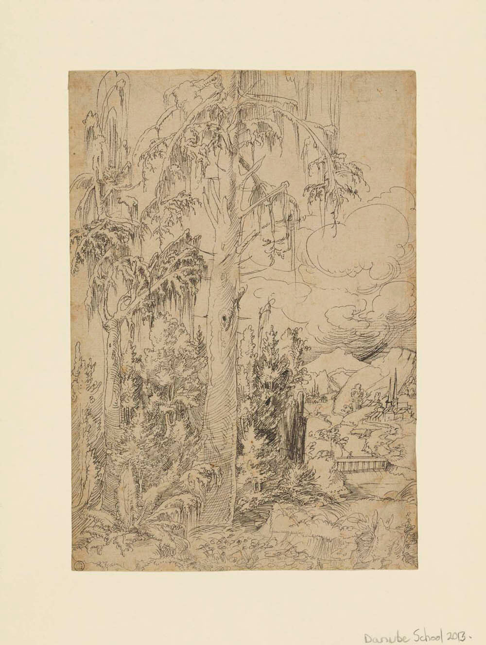 A Wooded Landscape with a Town beyond a Bridge and Distant Mountains Gm-34564501