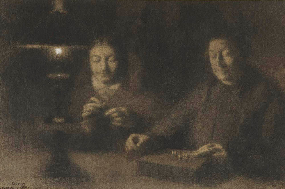 The Mother and Wife of the Artist Sewing by Lamplight (La mère et la femme de l&#39;artiste cousant à la lumière d&#39;une lampe) Gm-34799901