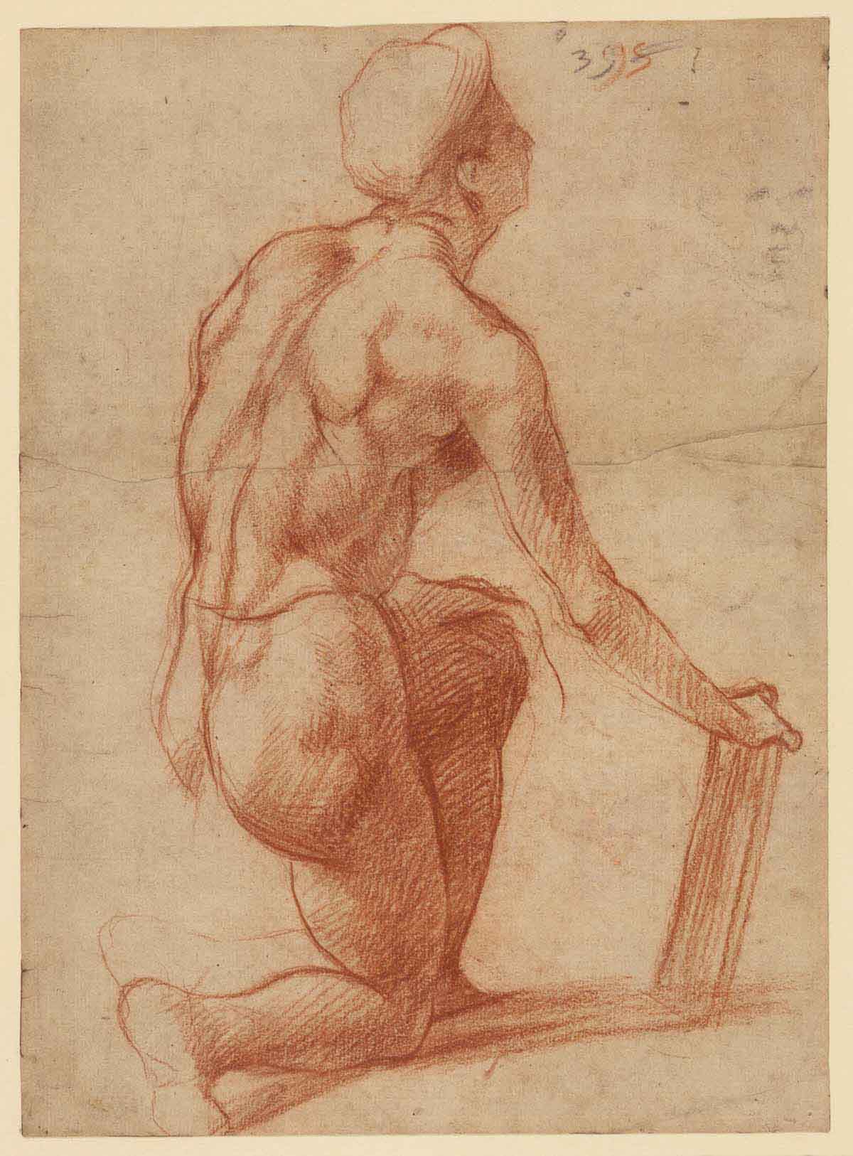 Study of a Kneeling Figure with a Sketch of a Face (recto); Figure Study and Face (verso) gm-00006101